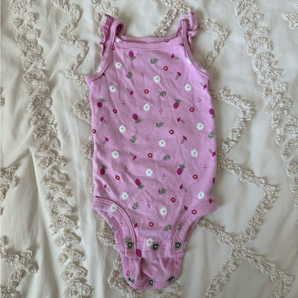 Pink and White Floral Bodysuit with Sleeveless Design